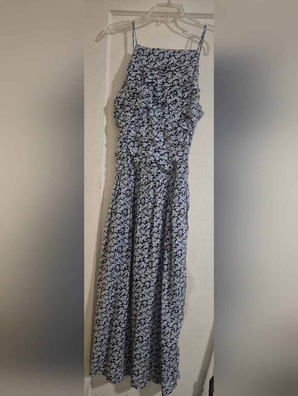 Ann Taylor Black & White Floral Maxi Dress Spaghetti Strap Empire Waist